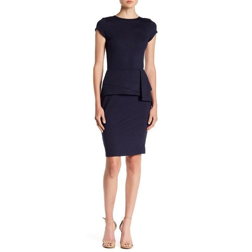 Love...Ady Ruffle Cap Sleeve Sheath Dress Navy Size Large